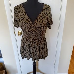 Olive Cheetah and Lace Shirt